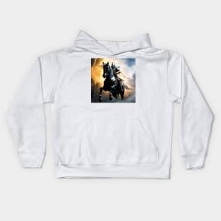 Knight Riding a Black Horse Kids Hoodie